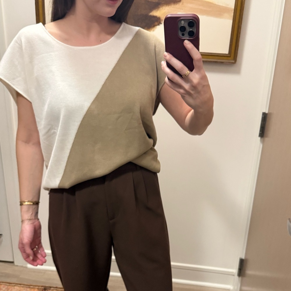 Zara Two-Tone Beige and White Blouse
